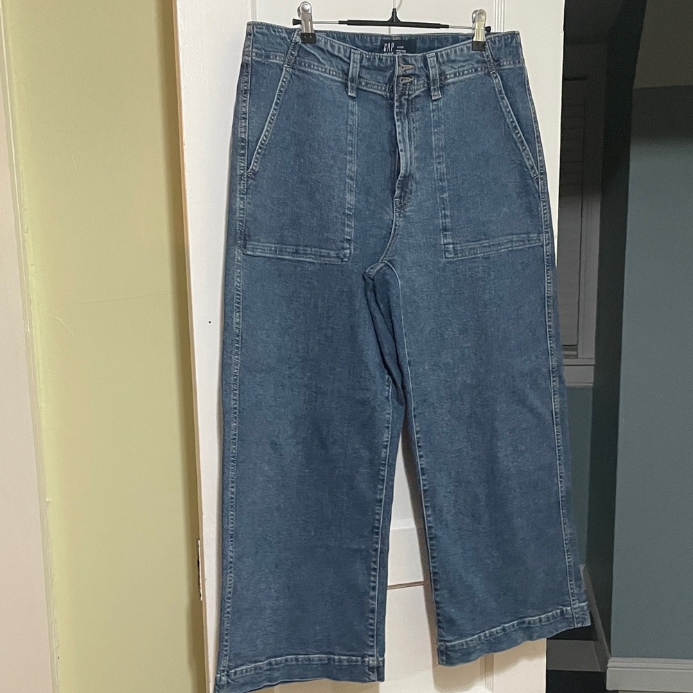GAP High Rise Wide-Leg Crop Jeans - Denim Blue
